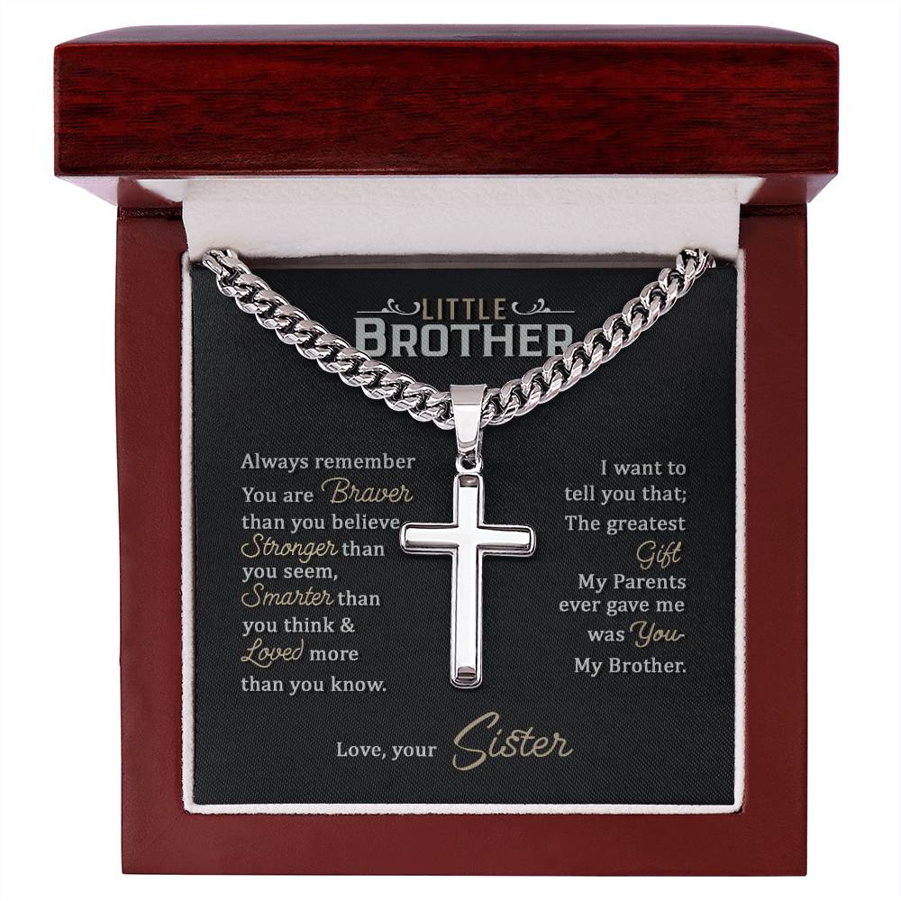 Men's Cuban chain with Artisan Cross- Little Brother