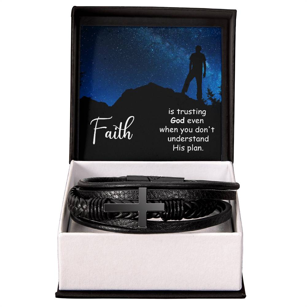 Men's Cross Leather Bracelet- Faith is Trusting God