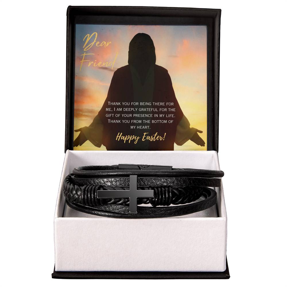 Happy Easter Dear Friend- Men's Cross Vegan Leather Bracelet and Message