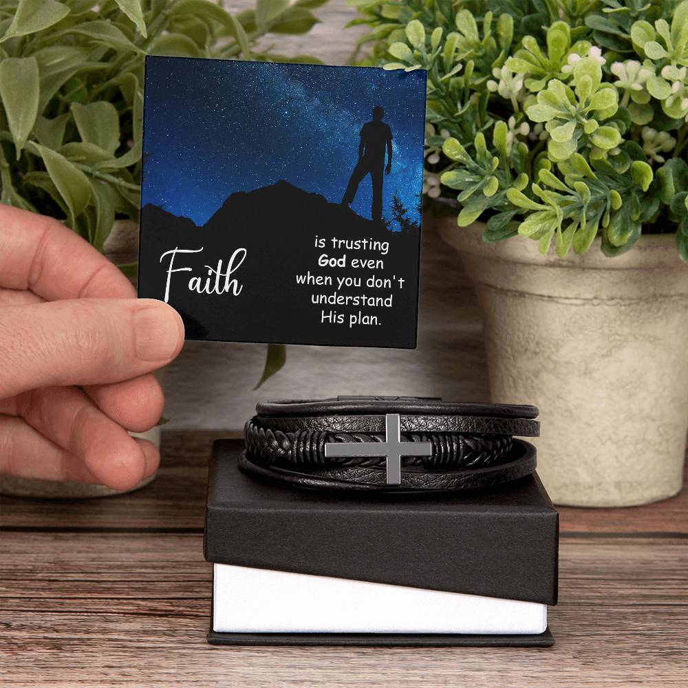 Men's Cross Leather Bracelet- Faith is Trusting God