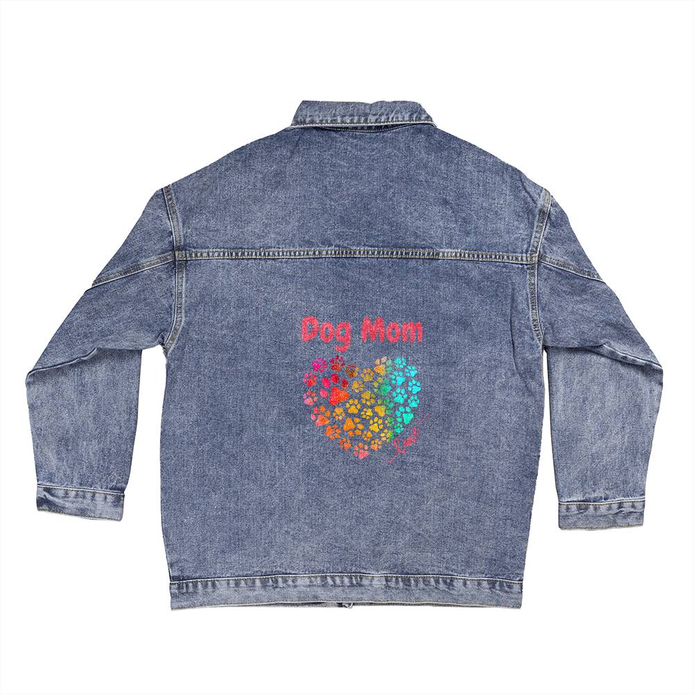 Dog Mom Heart Paws Denim Jacket