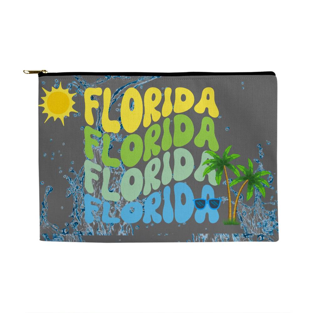 Florida Large Zippered Pouch- Get ready for the beach with this Florida-Themed Easy to use Pouch