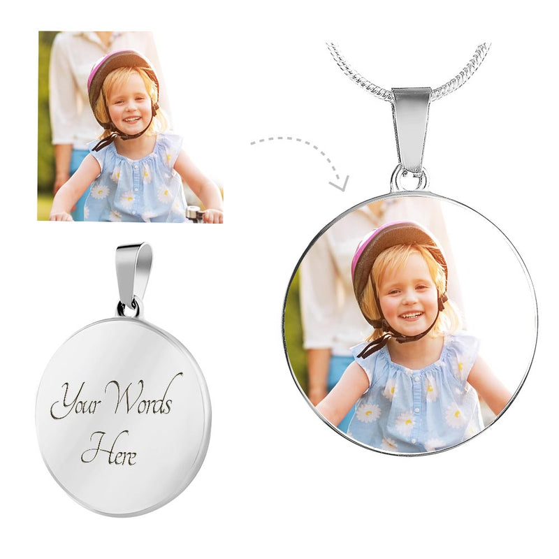 Round Pendant Necklace- Includes Custom Engraving and Photo to Personalize it!